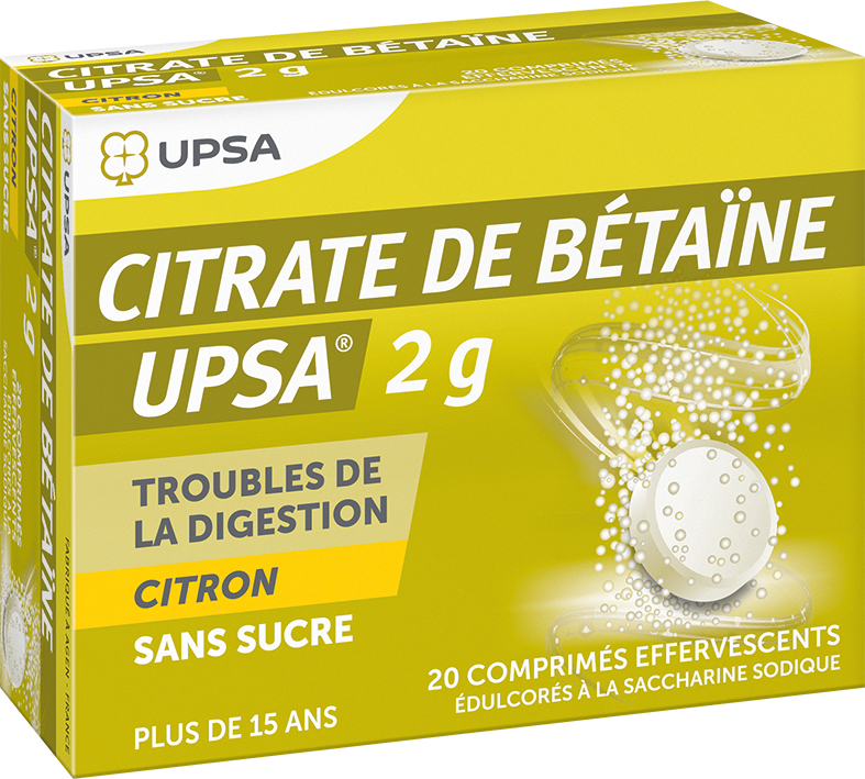 image Citrate de Bétaïne Citron 2 g Sans Sucre  Boîte de 20 comprimés effervescents